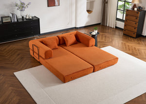 English Elm Convertible Sleeper Sofa Bed Corduroy 4-in-1 Folding Floor Couch with 35D Sponge Support and No-Assembly Orange W3434P378559