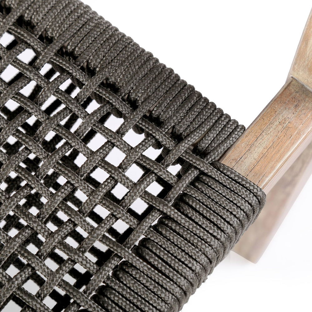 English Elm Madsen Eucalyptus Wood Dining Chairs Set of 2 — Tall Back Charcoal Rope, Gray Teak Finish, UV-Resistant Comfort B2736P354402