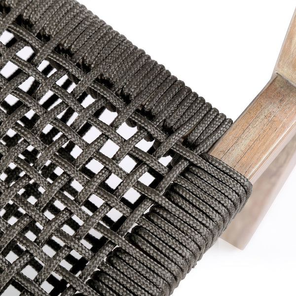 English Elm Madsen Eucalyptus Wood Dining Chairs Set of 2 — Tall Back Charcoal Rope, Gray Teak Finish, UV-Resistant Comfort B2736P354402