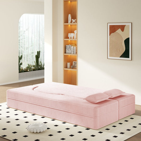 English Elm Modern Corduroy Floor Sofa Foldable Twin Sleeper Foam Filled for Dorms and Playrooms Baby Pink W1885P446611