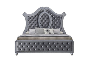 English Elm 1Pc Queen Panel Bed - Luxurious Tufted Headboard With Nailhead Trim & Modern Silver Accents, Glam Style B2741S00236
