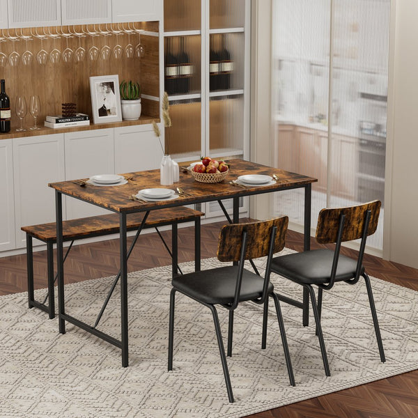 English Elm 4 4-Piece Dining Set with Marble Top, Faux Leather Chairs & Bench — Space-Saving Kitchen, Nook, Home Workstation W578P150068