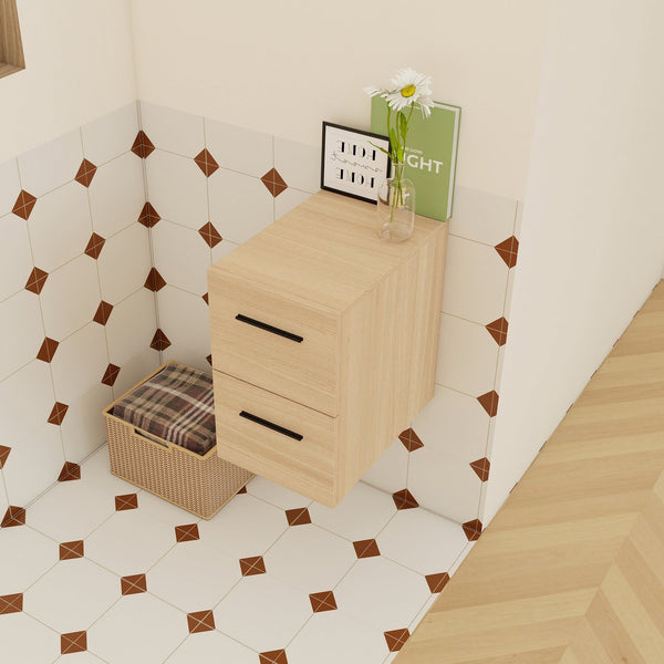 English Elm 12" Wall-mounted Oak Plywood Bathroom Linen Cabinet Slim Floating Single Door Storage W3450P440598