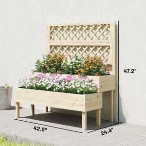 English Elm Patio Fir Wood Tiered Raised Garden Bed with Built-in Trellis for Climbing Plants T3971P476916