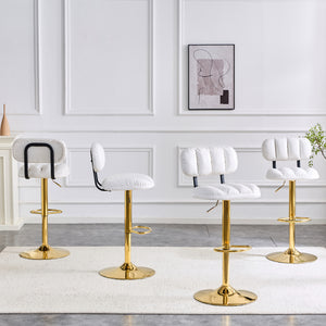 English Elm Set of 2 Adjustable Pu Leather Barstools with Chrome Base for Kitchen or Home Bar White+Gold W3875P378575