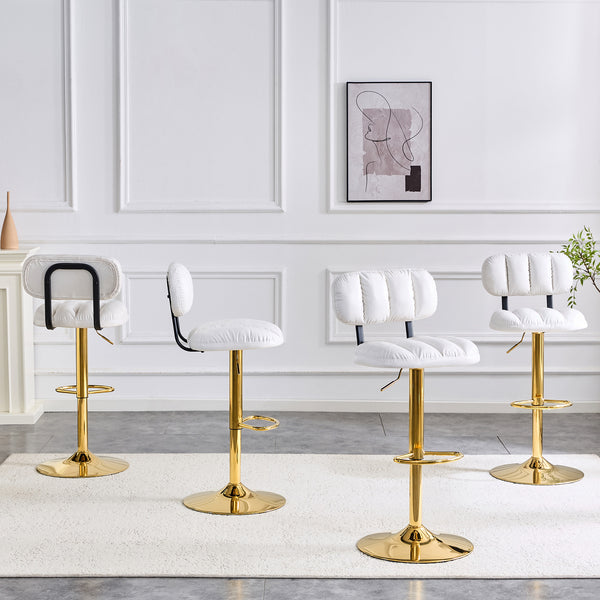 English Elm Set of 2 Adjustable Pu Leather Barstools with Chrome Base for Kitchen or Home Bar White+Gold W3875P378575