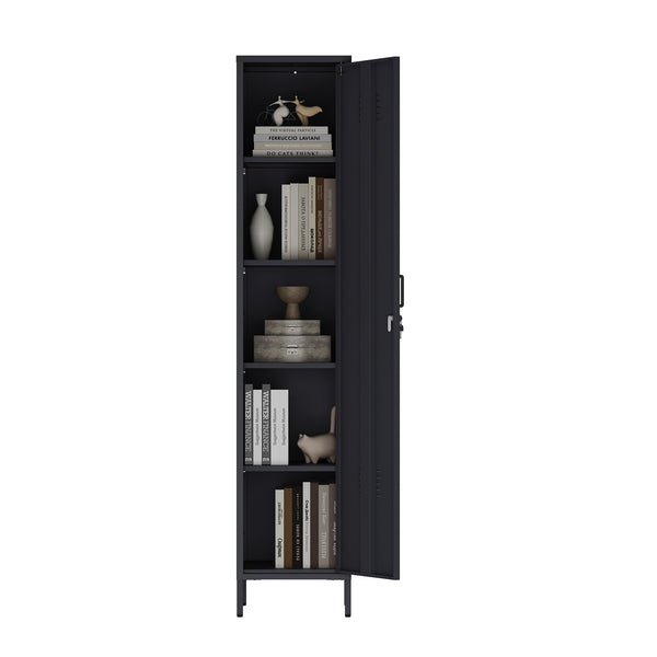 English Elm Naomi 15" Metal Storage Cabinet with Lockable Vent Door, 4 Adjustable Shelves, Slim Steel Design Black B365P397855
