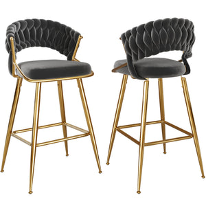 English Elm Counter Height Stools Set of 2 Mid-century Metal Legs Ergonomic Kitchen Island Seating Black T3623P430871