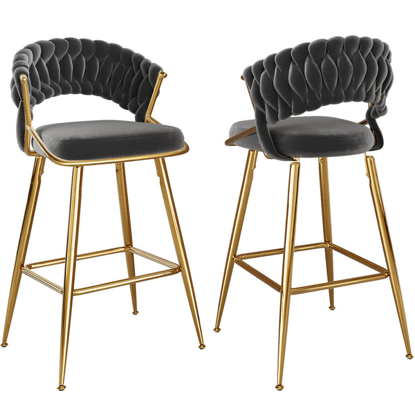 English Elm Counter Height Stools Set of 2 Mid-century Metal Legs Ergonomic Kitchen Island Seating Black T3623P430871
