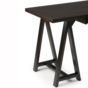 English Elm Sawhorse Desk - Dark Chestnut Brown, Solid Wood, Industrial Style With Keyboard Tray For Home Office B136P158231-GIGA