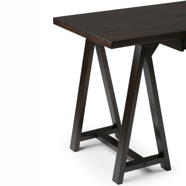 English Elm Sawhorse Desk - Dark Chestnut Brown, Solid Wood, Industrial Style With Keyboard Tray For Home Office B136P158231-GIGA