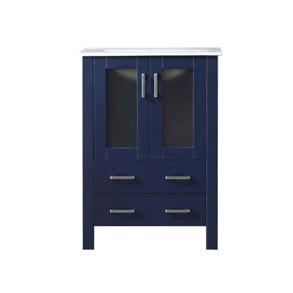 English Elm Navy Blue Bath Vanity - 24" W X 18.25" D, Elegant White Ceramic Top & Organized Storage Solution B2731P260415