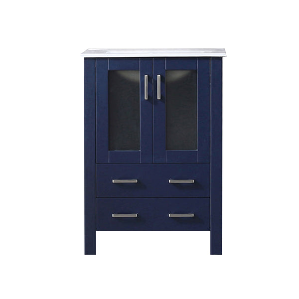 English Elm Navy Blue Bath Vanity - 24" W X 18.25" D, Elegant White Ceramic Top & Organized Storage Solution B2731P260415