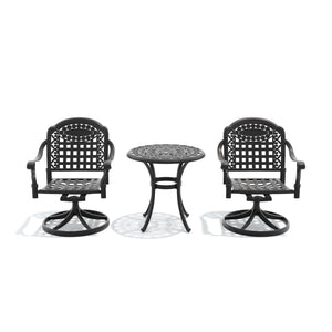 English Elm 3-piece Ornate Cast Aluminum Outdoor Bistro Set with Swivel Chairs and Round Patio Table W1710S00680