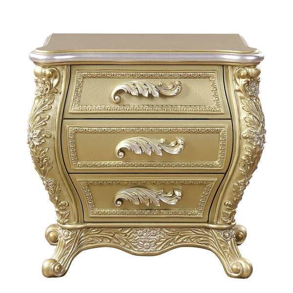 English Elm Gold 3-Drawer Nightstand with Felt-Lined Drawers, Dovetail Construction & Smooth Metal Glides, Elegant Gold Finish for Bedroom Storage and Delicate Item Protection B062P215397
