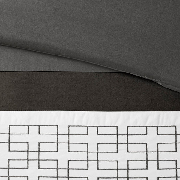 English Elm 8 Piece Embroidered Comforter Set In Dark Grey - Luxury Hotel Style Bedding For Elegant Bedrooms B035P266659