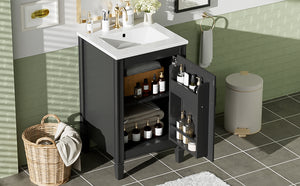 English Elm 20" Black Bathroom Vanity with Ceramic Sink, Soft-Close Door, U-Shaped Adjustable Shelf & Door Racks N729P299364B
