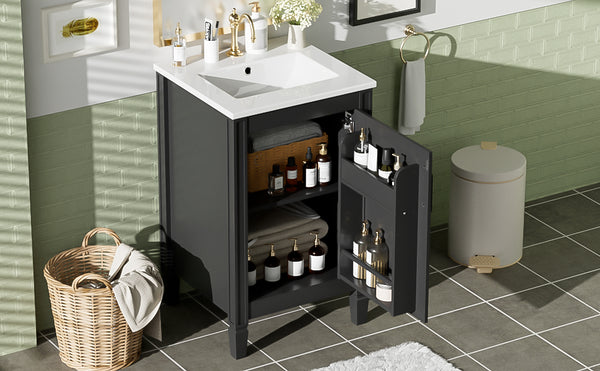 English Elm 20" Black Bathroom Vanity with Ceramic Sink, Soft-Close Door, U-Shaped Adjustable Shelf & Door Racks N729P299364B