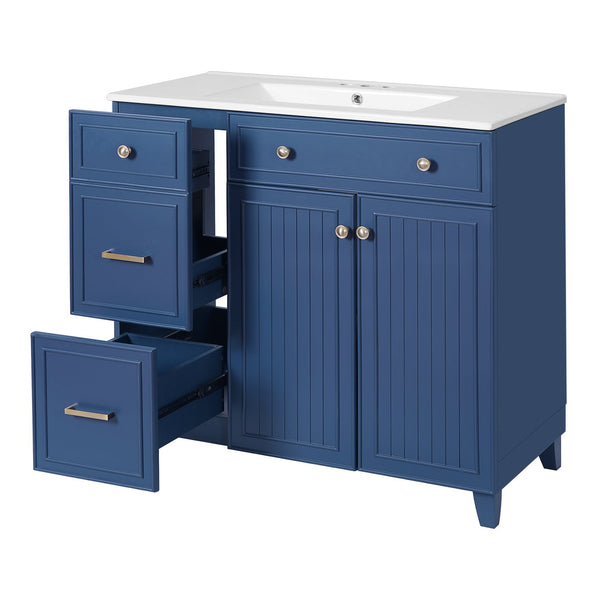 English Elm 36" Modern Bathroom Vanity with Ceramic Sink, Soft-Close Doors, Double-Layer Drawer & Storage Elegance Blue N729P289163C