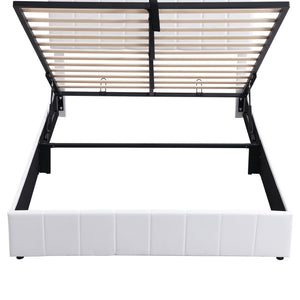 English Elm Queen Linen Upholstered Platform Bed with Hydraulic Lift Storage and Padded Headboard N708P201552K