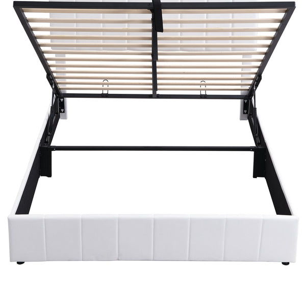English Elm Queen Linen Upholstered Platform Bed with Hydraulic Lift Storage and Padded Headboard N708P201552K