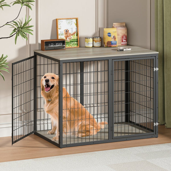 English Elm 47'' Furniture Style Dog Crate with 3 Doors Large Breed Cabinet Side Table Grey W1820P356886