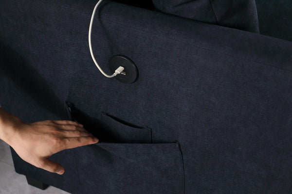 English Elm Sectional Sofa Bed - L-Shaped Velvet Couch With Usb Port, Storage Chaise & Pull-Out Trundle Bed B205S00006-GIGA