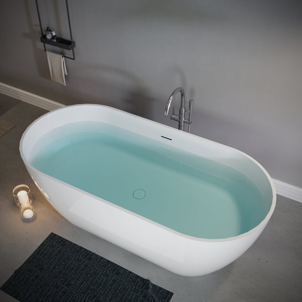 English Elm 63" Stone Resin Freestanding Soaking Tub Matte Sculpted Surface for Spa Bathroom W1920P410082
