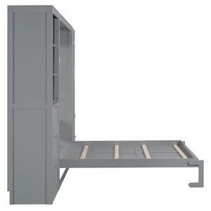 English Elm Queen Murphy Wall Bed with Wardrobe Drawers and Shelves for Studio or Guest Room Gray LP000865AAE-1