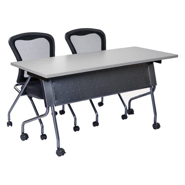 OSP Home Furnishings 5' Flip Top Nesting Training Table with Locking Casters for Classrooms and Offices Grey Titanium 84225TG