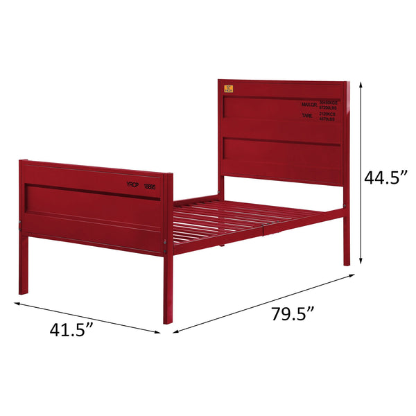 English Elm Red Metal Twin Platform Bed with Industrial Cargo-Container Design, Panel Headboard, Low Footboard B062P186402