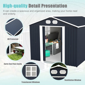English Elm Campcraft 8x12 Outdoor Metal Storage Shed Lockable Weatherproof Backyard Tool House Dark Gray W1598S00042