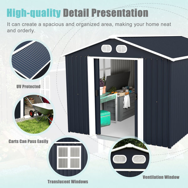 English Elm Campcraft 8x12 Outdoor Metal Storage Shed Lockable Weatherproof Backyard Tool House Dark Gray W1598S00042