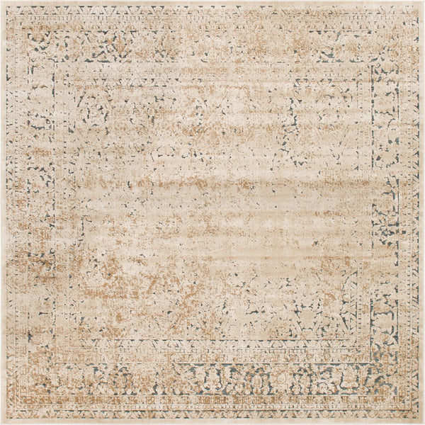 Unique Loom Chateau Jefferson Machine Made Border Rug Beige, Beige/Ivory/Light Brown/Blue 7' 1" x 7' 1"