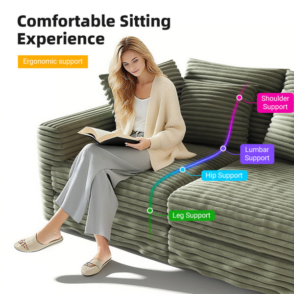 English Elm 102.4" Plush Corduroy 4-Seat Sofa - Modern Comfort With Movable Ottoman, Perfect For Living Spaces W1885S00133