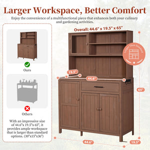 English Elm (with Hutch) Topamx Solid Fir Potting Bench Patio Workstation Spice Rack Drawer Brown N717P404330D