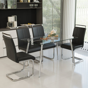 English Elm 51 Inch Tempered Glass Dining Set for Four with Chrome Legs and Pu Leather Chairs W2189S00916