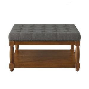 English Elm Large Tufted Linen Square Ottoman with Solid Wood Shelf for Living Room Use Granite W2186P379326