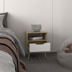 English Elm Nightstand, Compact Engineered Wood Design with Drawer and Open Shelf, Modern Eco-Friendly Finish Natural Wood 20.87 L x 15.75 W x 6.69 H B097P296859