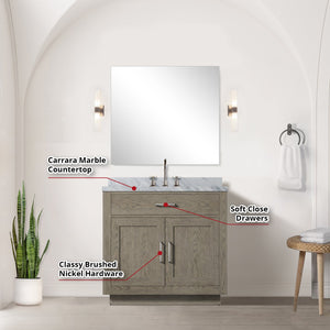 English Elm Grey Oak Single Bath Vanity Set With Carrara Marble Top, Mirror & Faucet - Modern Elegance Redefined! B2731S01955