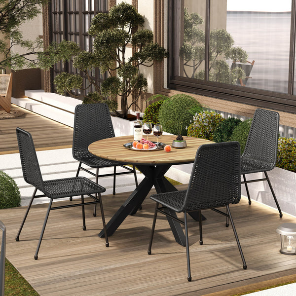 English Elm Christopher Knight Home® - Outdoor 5-Piece Patio Dining Set with PE Rattan Chairs & Acacia Wood Table on Iron Legs, Durable Comfort Black N779P201261D-2_N779P251402T