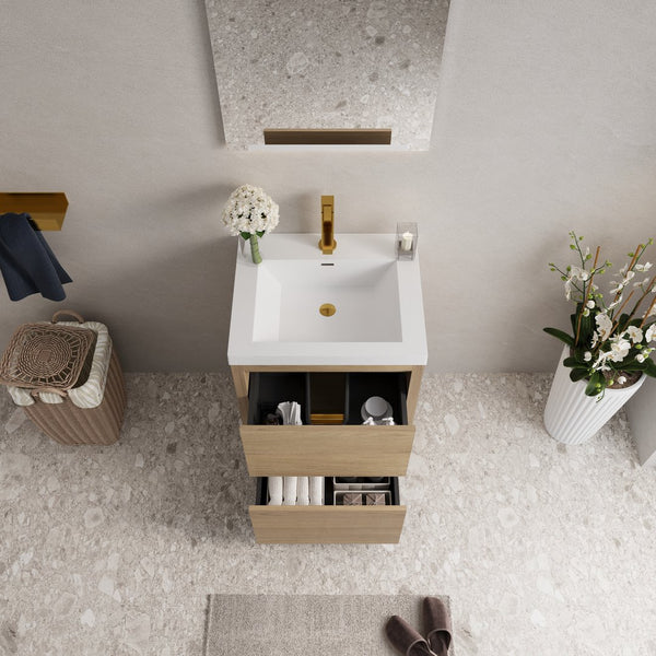 English Elm 24" Floating Bathroom Vanity Natural Oak Stone Resin Sink Soft Close Storage Cabinet W1573P211190