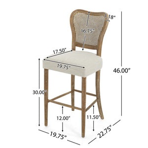 English Elm Christopher Knight Home® - BARSTOOL( Vintage Retro Set of 2) Fabric Seat Rubberwood Frame Cane Weave Durable Comfort Stylish Appeal N779P171193B