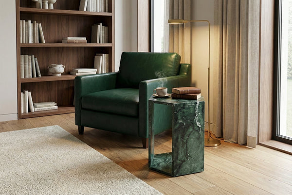 English Elm Genuine Solid Marble Hexagonal Pedestal End Table Polished Stone for Modern Living Green W1696P407999