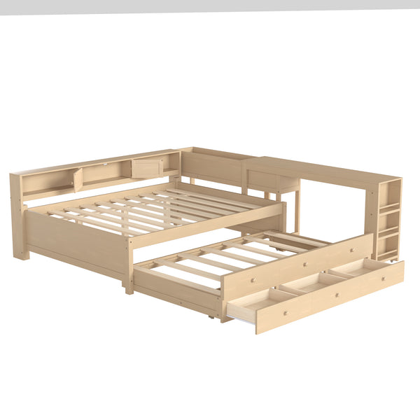 English Elm Twin Daybed Pine Frame with Trundle Desk Hutch Shelves and Storage for Kids Rooms Gold W1580S00463