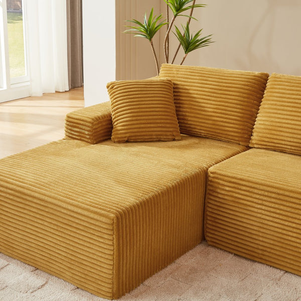 English Elm L-shaped Cloud Sectional Corduroy Sofa Deep Seat Modular Design for Any Room W2339S00125