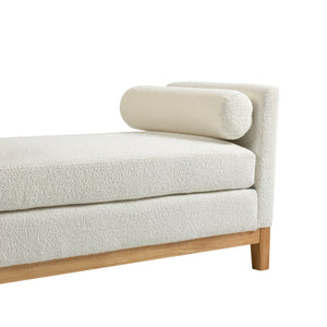 English Elm 54.3"w Boucle Upholstered Bench with Bolster Pillows Pocket Spring Cushion Wood Legs W3188P410646
