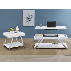 English Elm Briana Lacquered Mdf End Table with Chrome Legs and Open Shelf for Modern Living B062P447811
