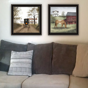 English Elm Trendy Decor 4u Billy Jacobs Horse Farmhouse Black Framed Canvas Art 2 Piece Set B067P256614