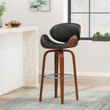 Christopher Knight Home® - Noble House - - 30" Mid-Century Modern Upholstered Swivel Barstool, Midnight Black, Walnut